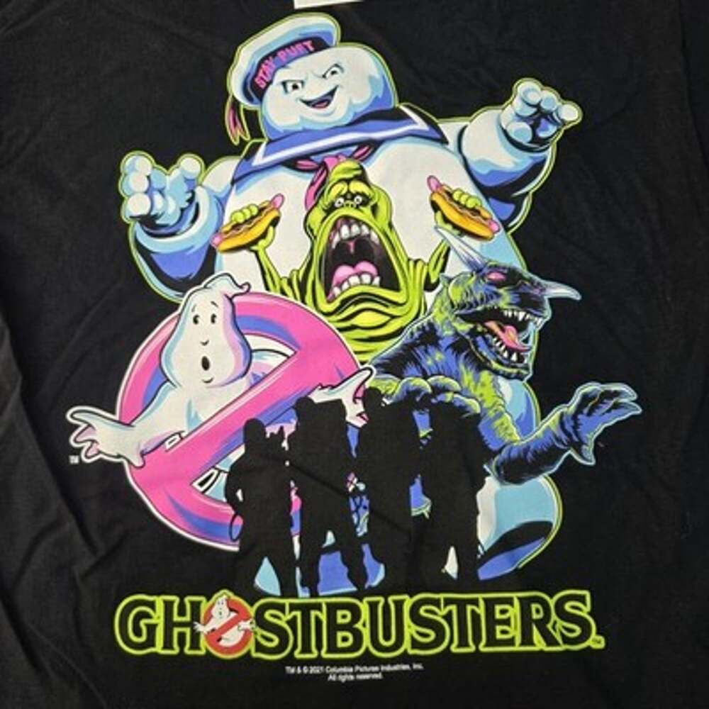 Ghostbusters T Shirt Mens Medium Slimer Marshmallow Man Short Sleeve Black NWT